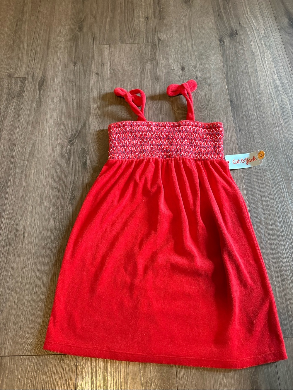 Target Cat  & Jack Bright Red Smocked Sundress with Tie Straps Cover up  size 8